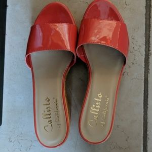 Callisto of California Patent Coral Cork Wedges